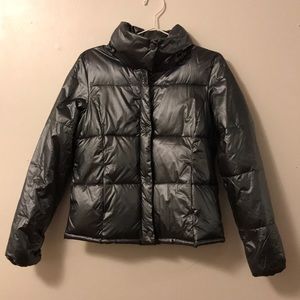 NWOT Gunmetal Metallic Puffer with Funnel collar